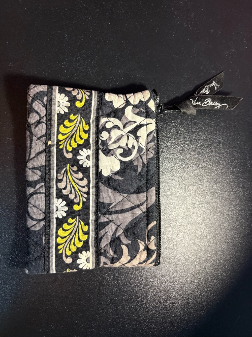Vera Bradley Quilted Zip Pouch in Black & Yellow Floral Lining
